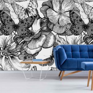 Butterfly Floral Wall Covering by Michele Pelafas