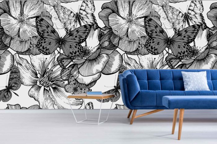 Butterfly Floral Wall Covering by Michele Pelafas