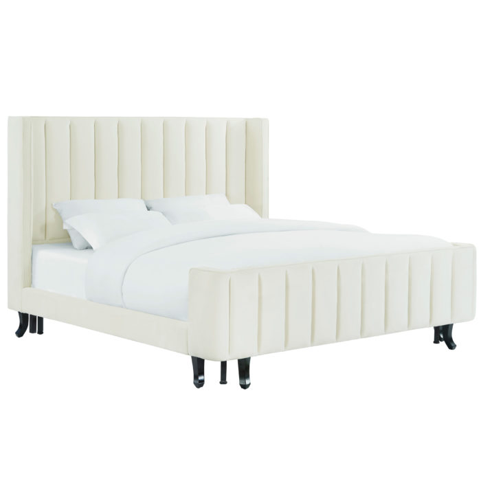WAVERLY CREAM VELVET BED IN QUEEN