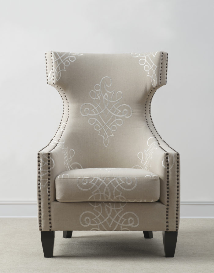 GRAMERCY EMBROIDERED LINEN WING CHAIR