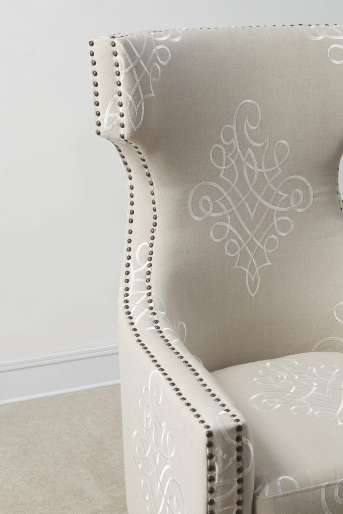 GRAMERCY EMBROIDERED LINEN WING CHAIR - Image 8