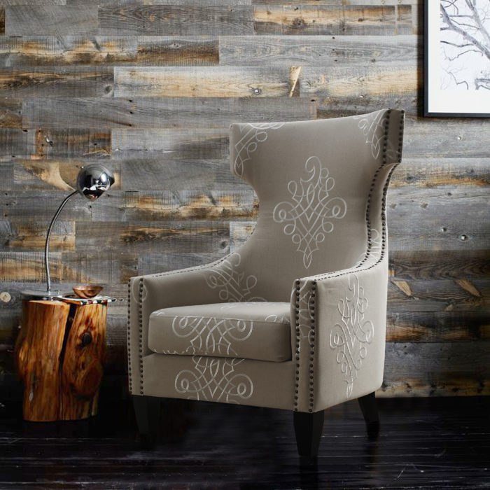 GRAMERCY EMBROIDERED LINEN WING CHAIR - Image 2