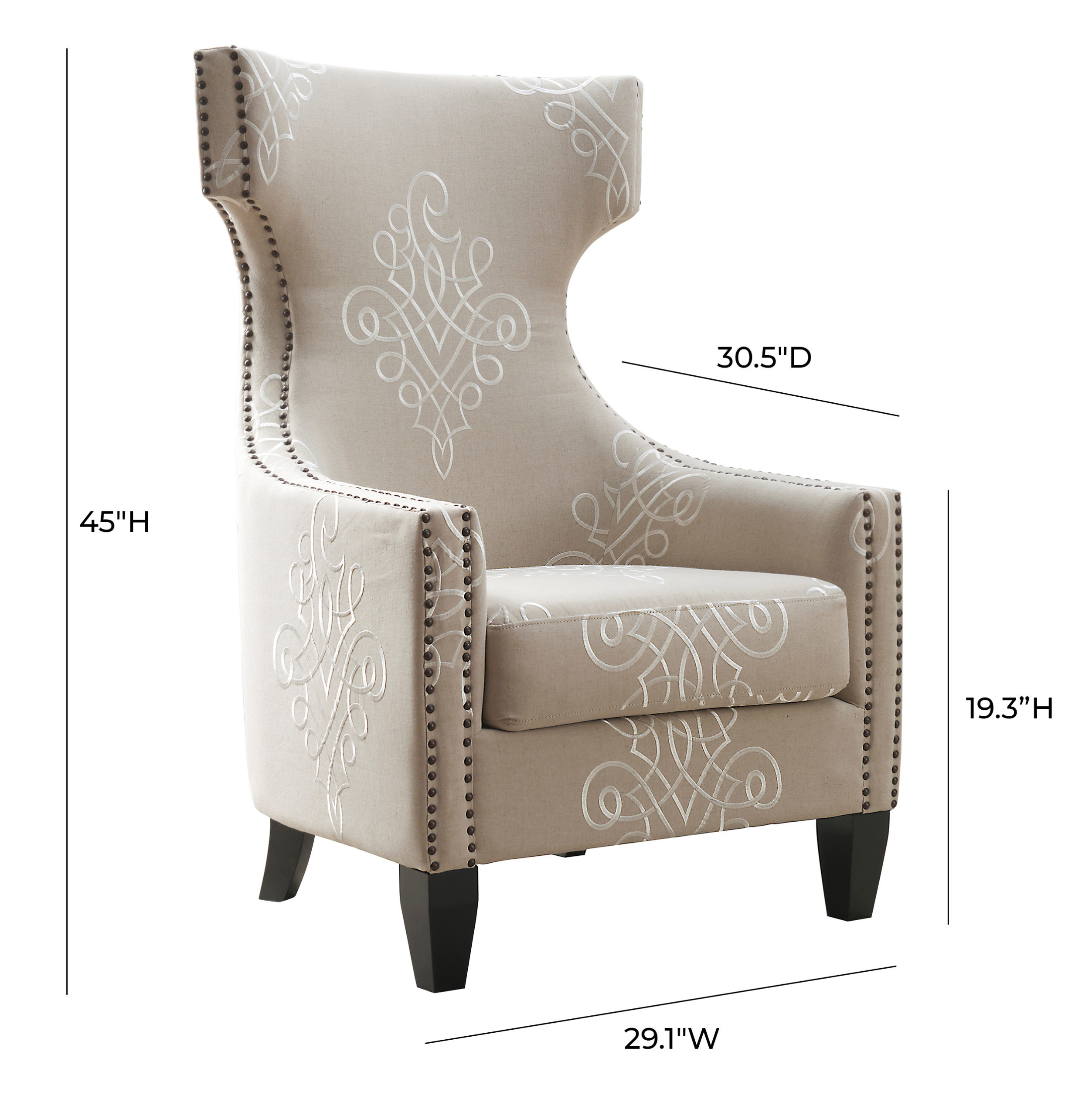 GRAMERCY EMBROIDERED LINEN WING CHAIR Michele Pelafas