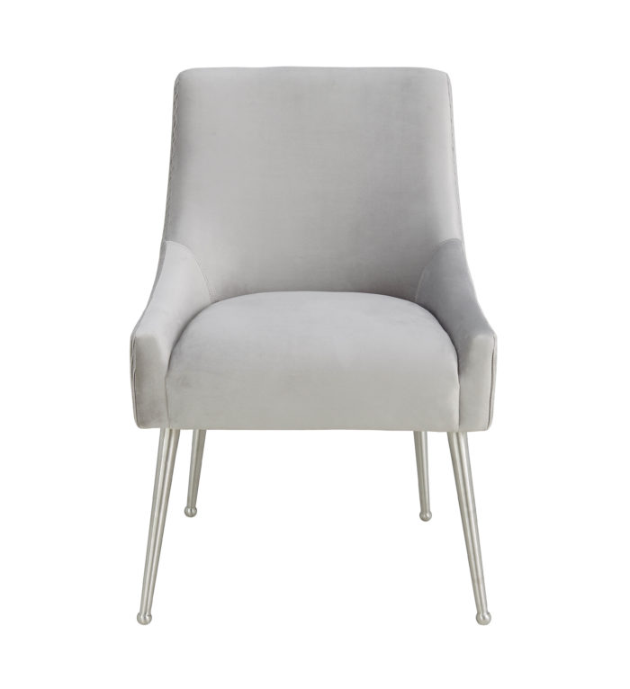 BEATRIX PLEATED LIGHT GREY VELVET CHAIR - SILVER LEGS - Image 3