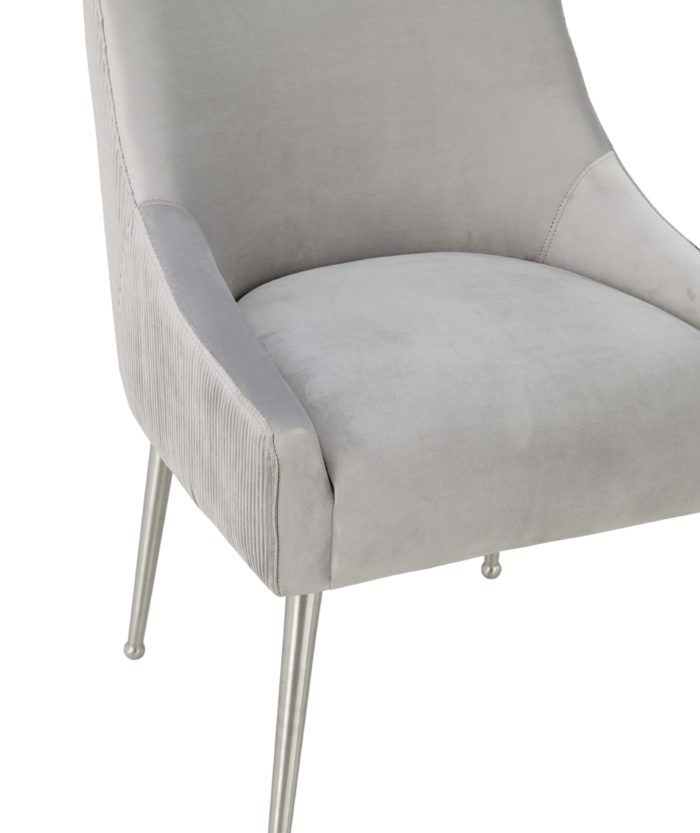 BEATRIX PLEATED LIGHT GREY VELVET CHAIR - SILVER LEGS - Image 7