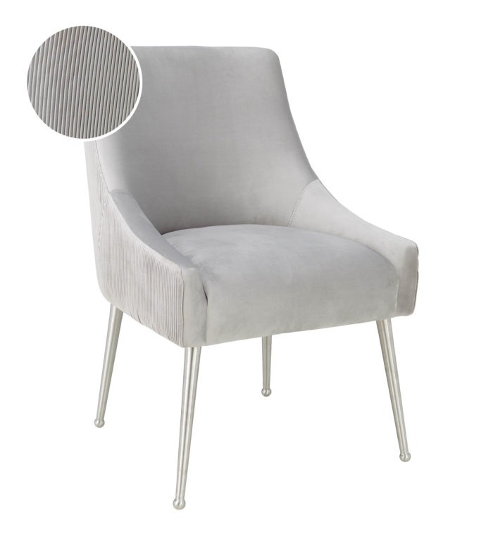 BEATRIX PLEATED LIGHT GREY VELVET CHAIR - SILVER LEGS - Image 6