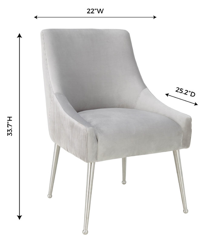 BEATRIX PLEATED LIGHT GREY VELVET CHAIR - SILVER LEGS - Image 8