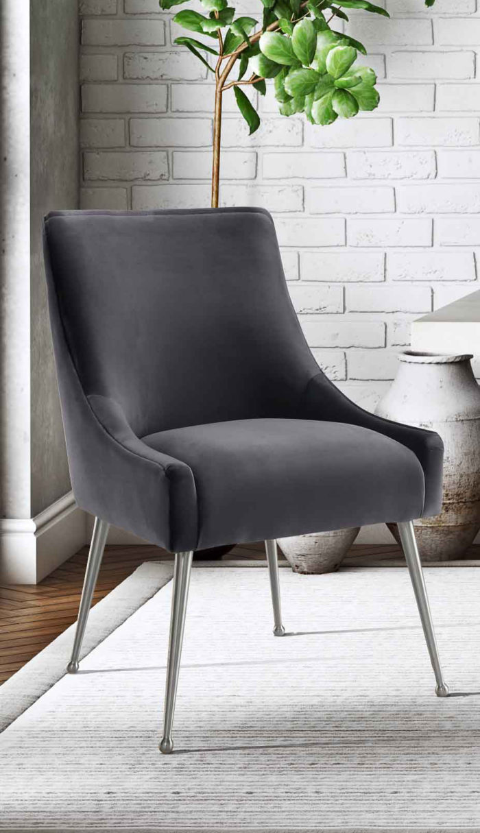 BEATRIX GREY VELVET CHAIR WITH SILVER LEGS - Image 2