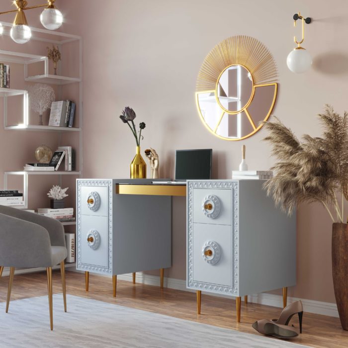 BOVEY LIGHT GREY LACQUER DESK - Image 9