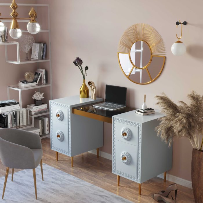 BOVEY LIGHT GREY LACQUER DESK - Image 2