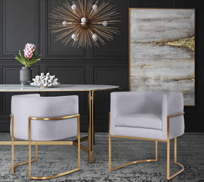 GISELLE GREY VELVET CHAIR - GOLD FRAME - Image 7