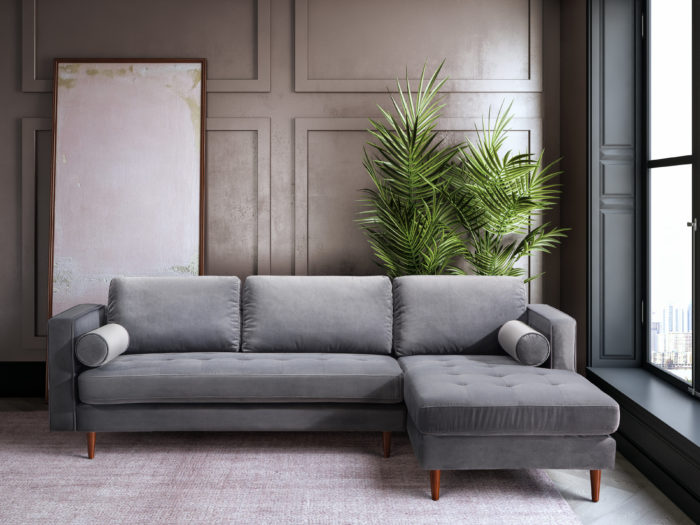 COMO GREY VELVET SECTIONAL RAF