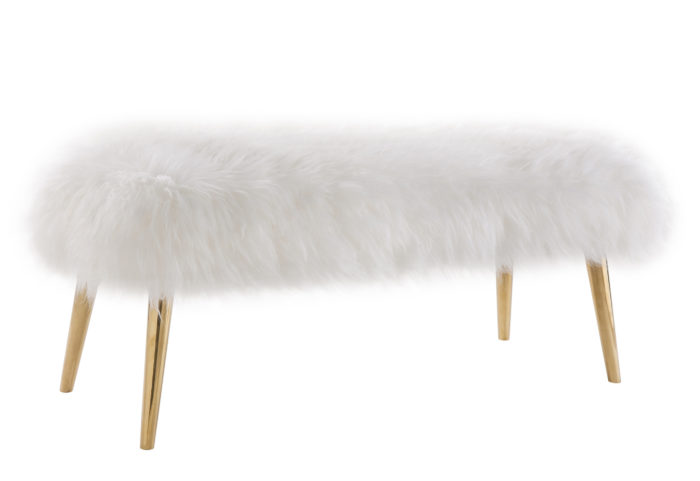 CHURRA WHITE SHEEPSKIN BENCH WITH GOLD LEGS - Image 6