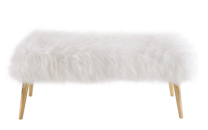 CHURRA WHITE SHEEPSKIN BENCH WITH GOLD LEGS - Image 2
