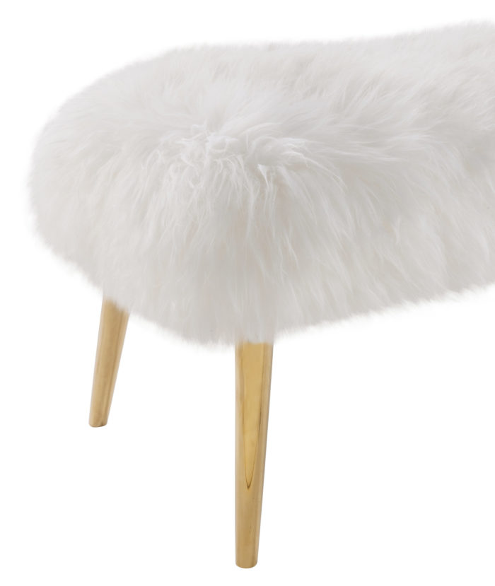 CHURRA WHITE SHEEPSKIN BENCH WITH GOLD LEGS - Image 3