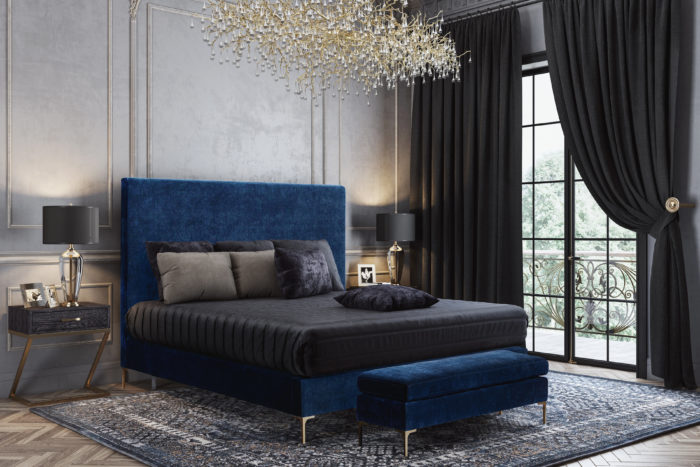 DELILAH NAVY TEXTURED VELVET BENCH