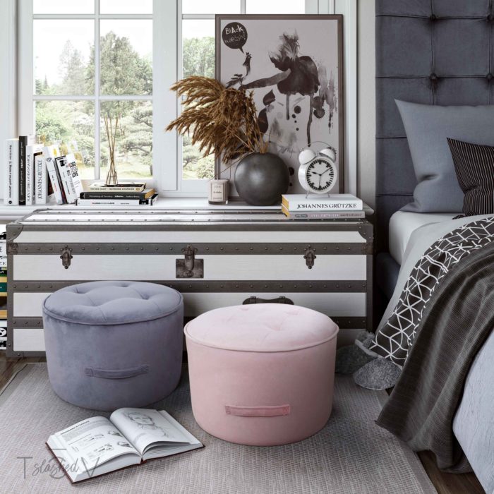 LUNA GREY VELVET OTTOMAN - Image 2