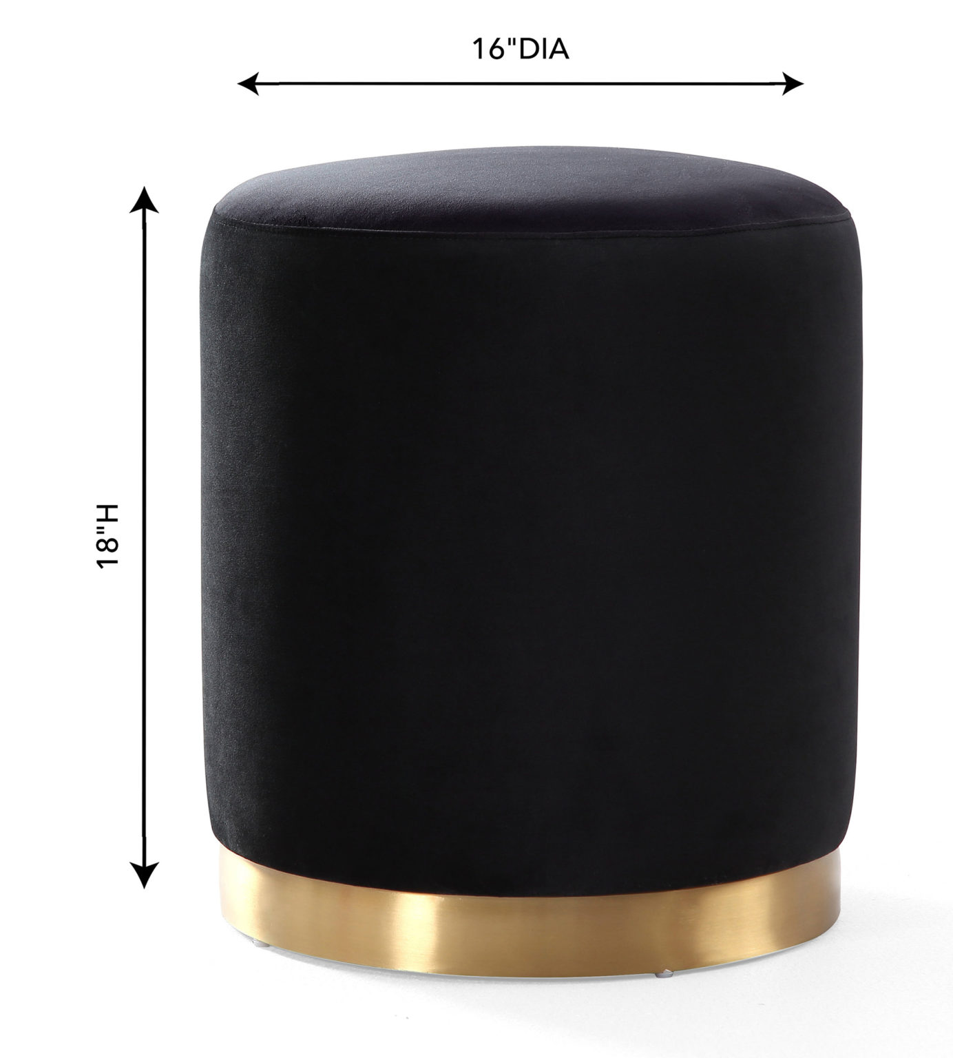 OPAL BLACK VELVET OTTOMAN GOLD BASE Michele Pelafas