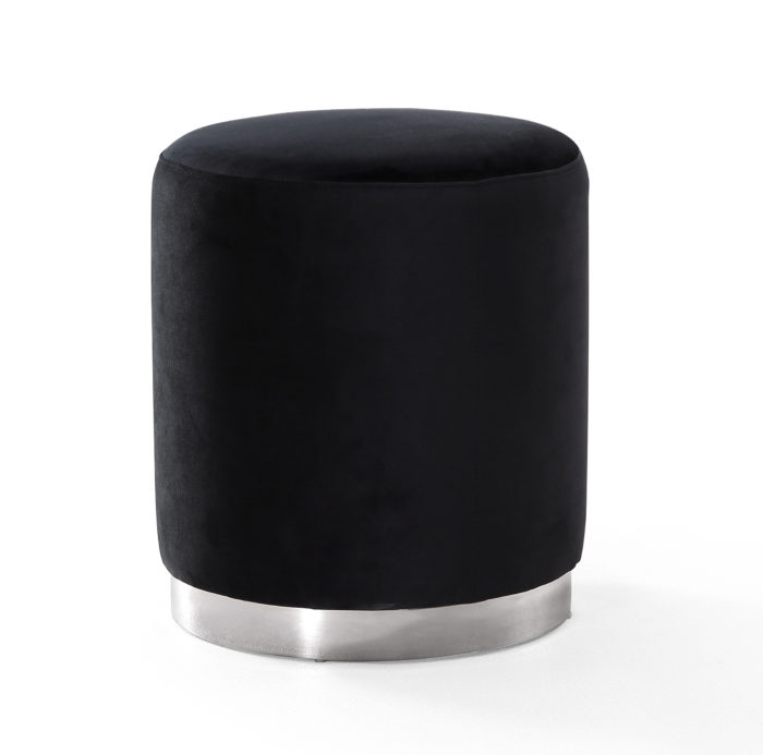 OPAL BLACK VELVET OTTOMAN -SILVER BASE