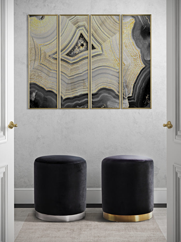 OPAL BLACK VELVET OTTOMAN -SILVER BASE - Image 2