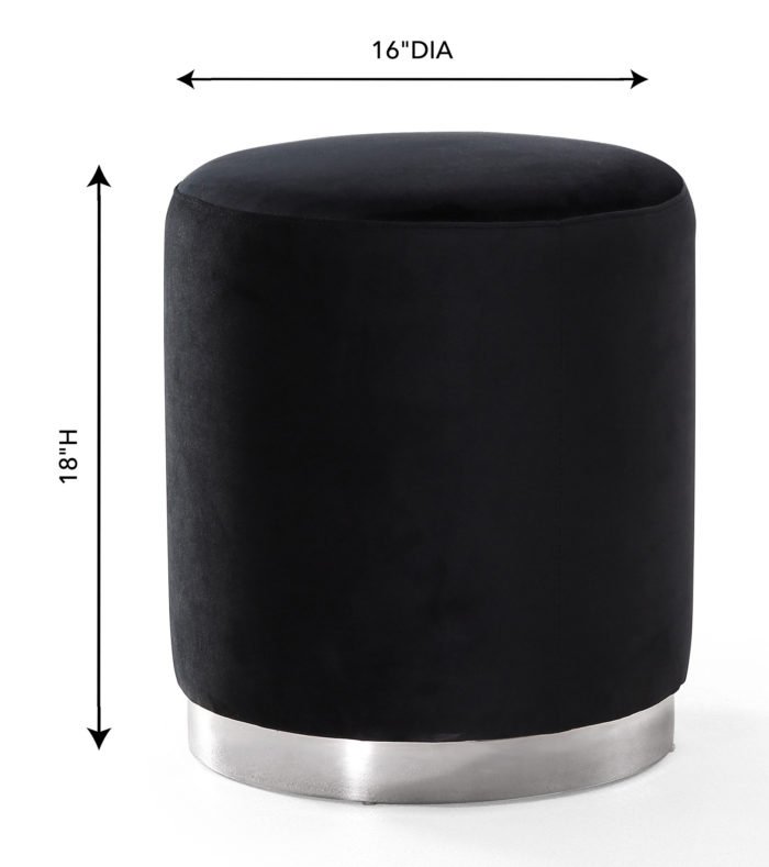 OPAL BLACK VELVET OTTOMAN -SILVER BASE - Image 4