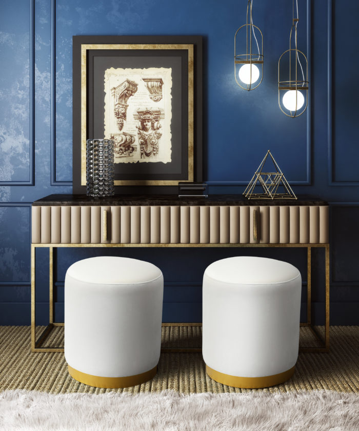 OPAL CREAM VELVET OTTOMAN - GOLD BASE - Image 2