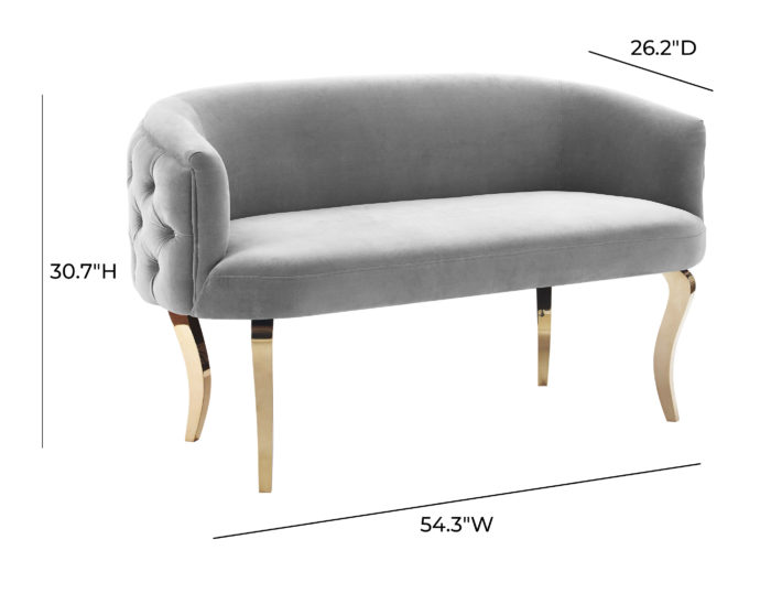 ADINA GREY VELVET LOVESEAT WITH GOLD LEGS - Image 7