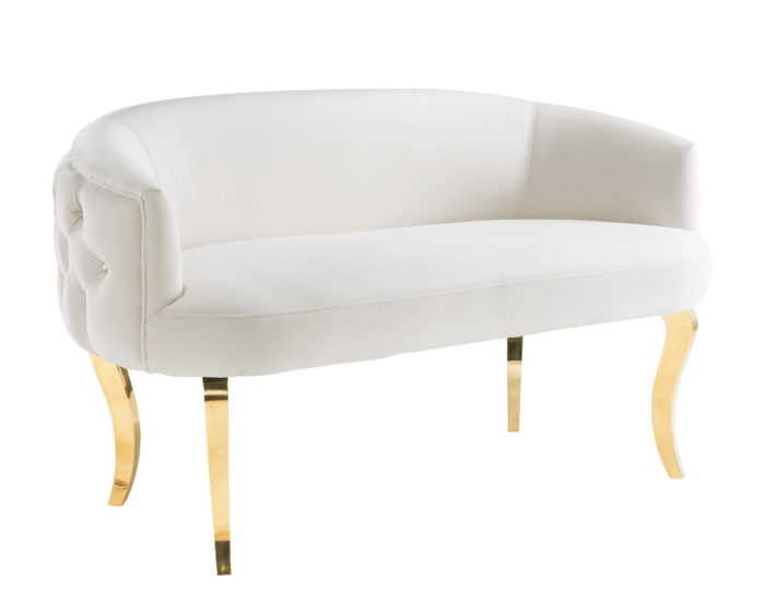 ADINA CREAM VELVET LOVESEAT WITH GOLD LEGS - Image 2