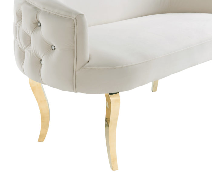 ADINA CREAM VELVET LOVESEAT WITH GOLD LEGS - Image 5