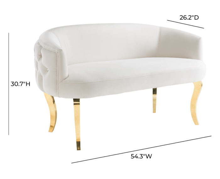 ADINA CREAM VELVET LOVESEAT WITH GOLD LEGS - Image 7