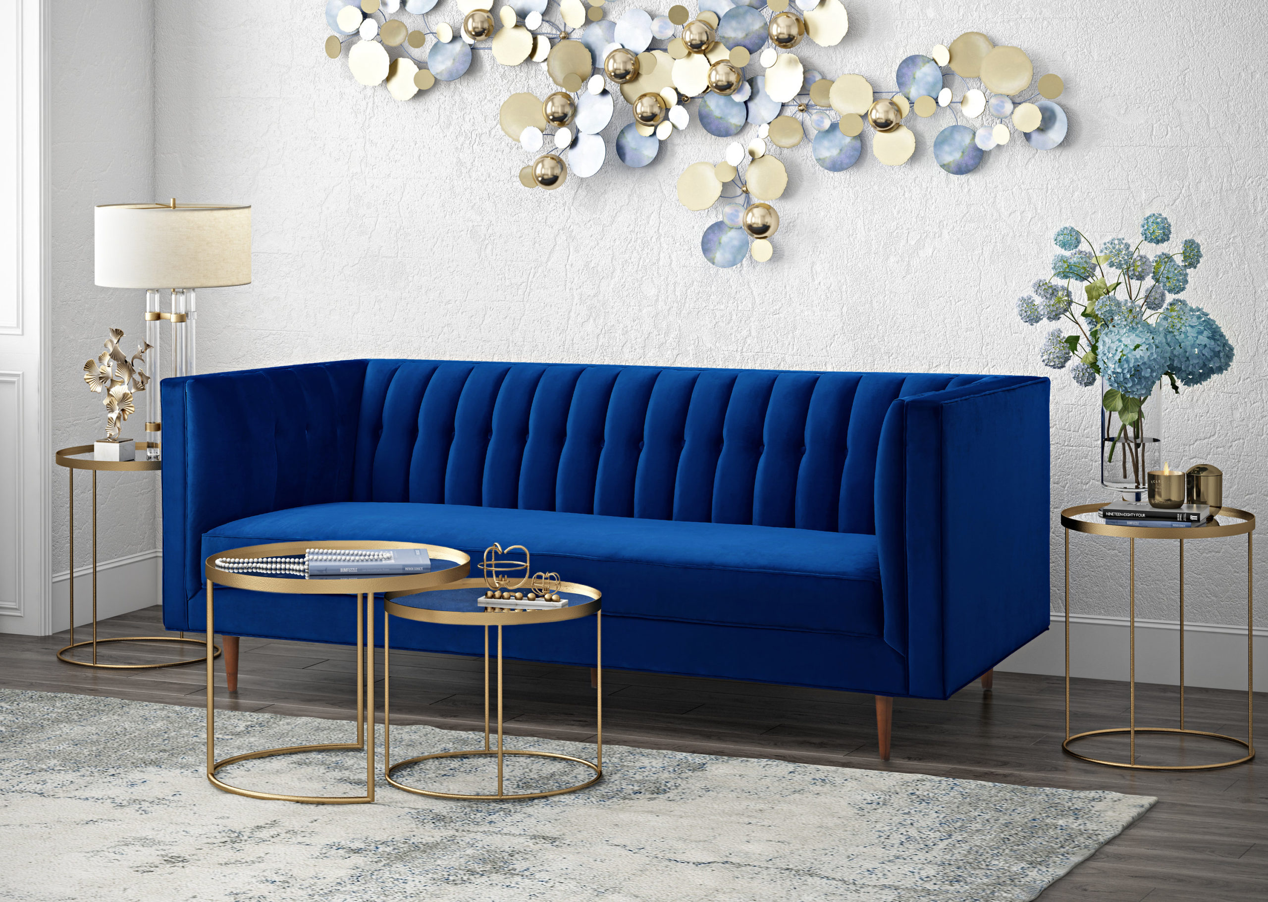 SEBASTIAN NAVY VELVET SOFA - Image 6