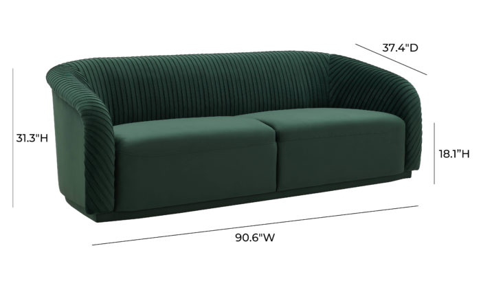 YARA PLEATED FOREST GREEN VELVET SOFA - Image 7