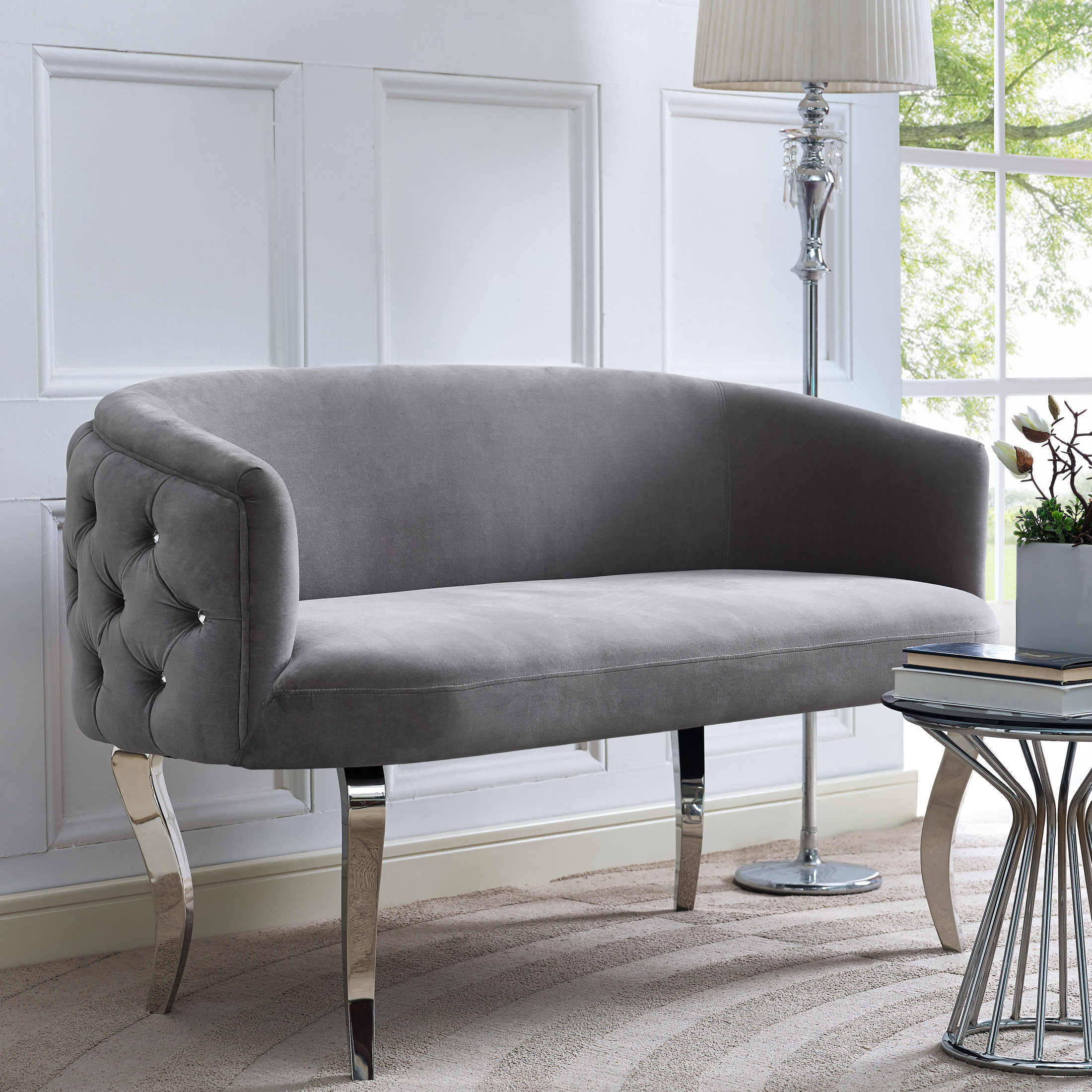 ADINA GREY VELVET LOVESEAT WITH SILVER LEGS - Image 7
