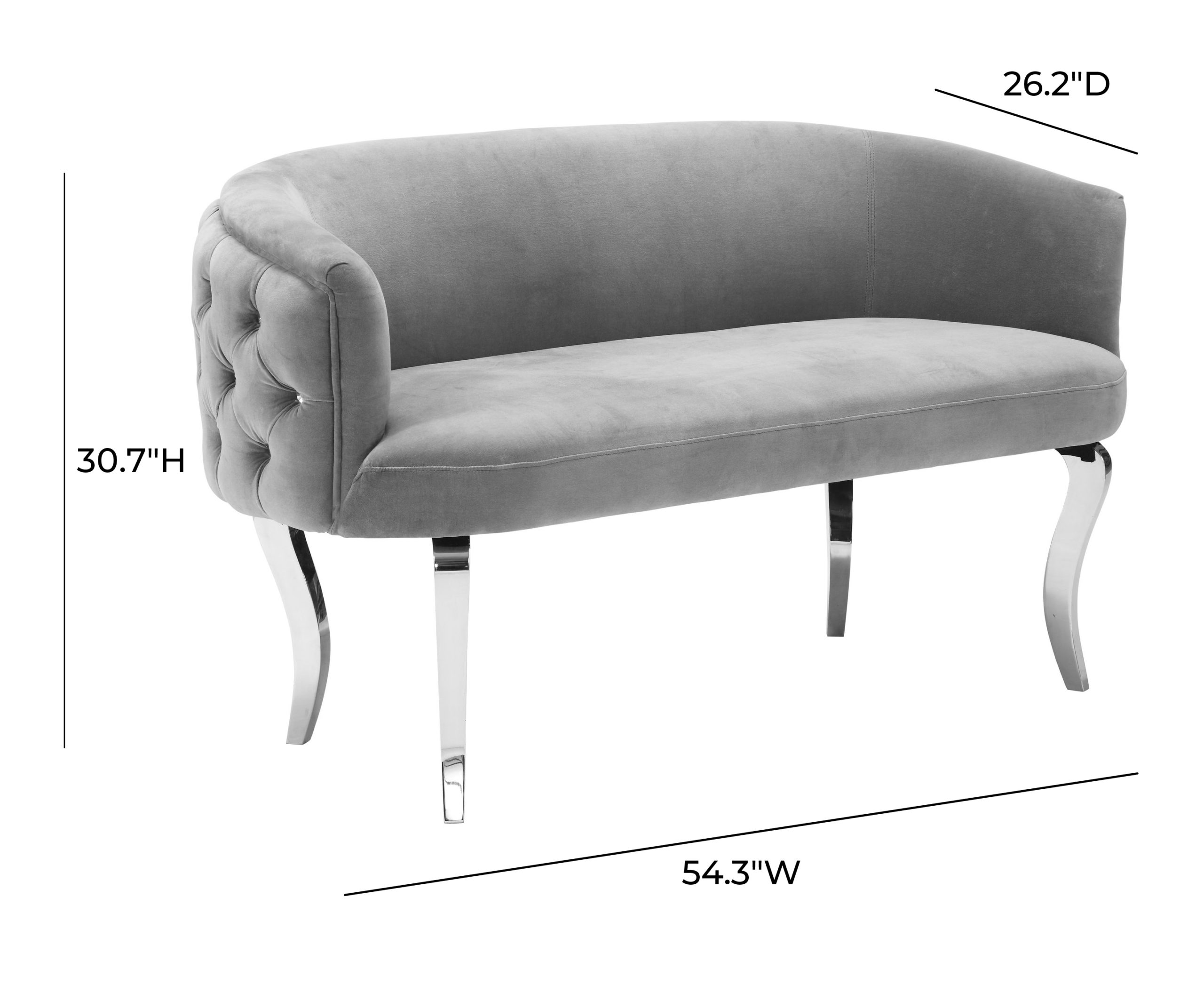 ADINA GREY VELVET LOVESEAT WITH SILVER LEGS - Image 8