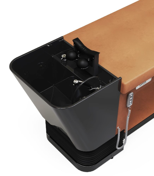 Luxury head spa bed featuring a stylish dark basin and ergonomic reclining design for ultimate comfort.