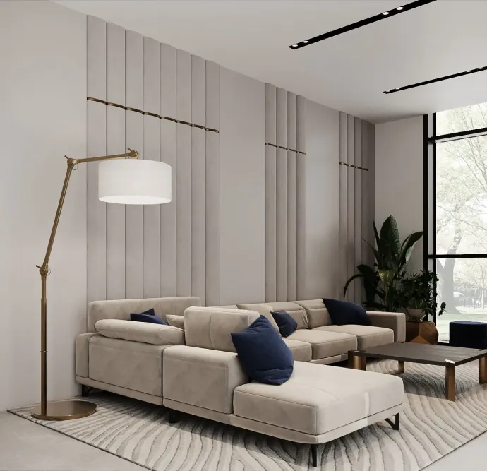 Contemporary beige sectional sofa in a stylish living room.